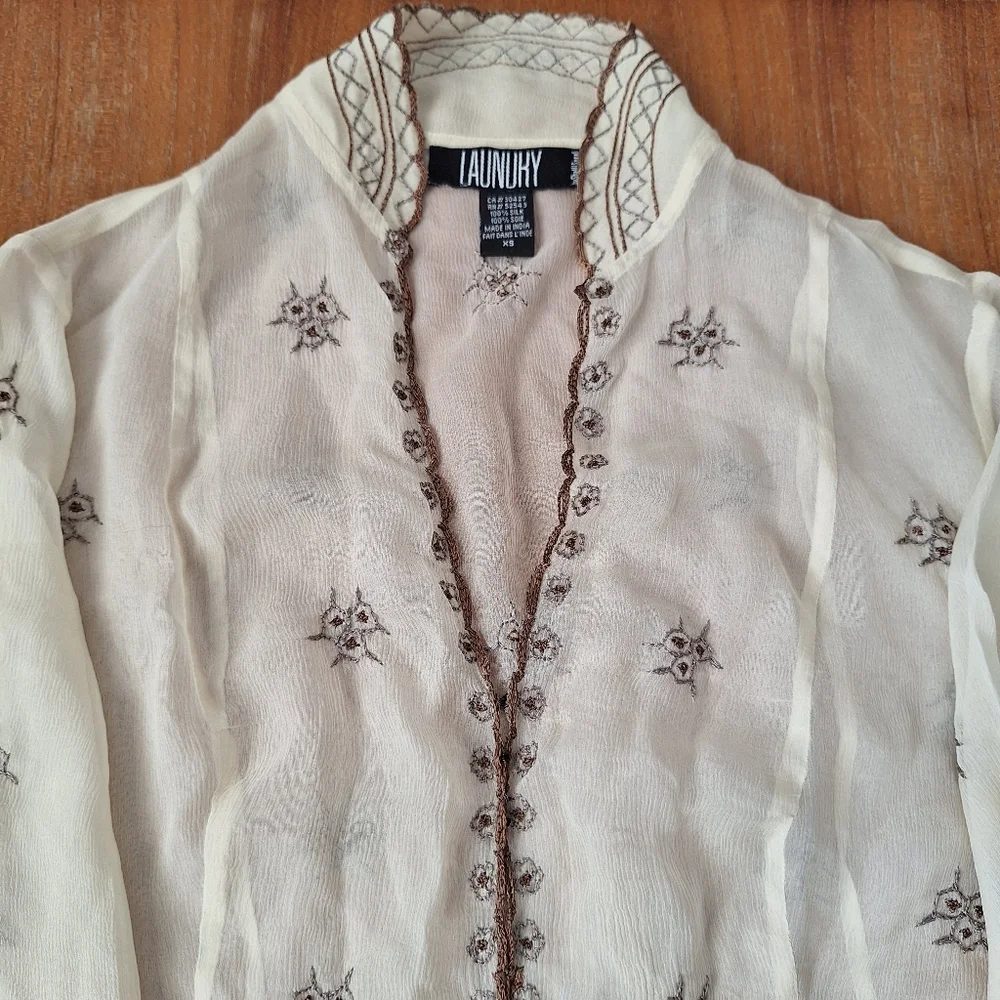 Laundry Sheer Silk Top Kimono Flare Sleeve Castlecore Victorian Renfair Folk XS - Picture 2 of 16